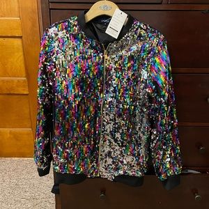 Cresay women’s fitted sequin bomber jacket-fully lined